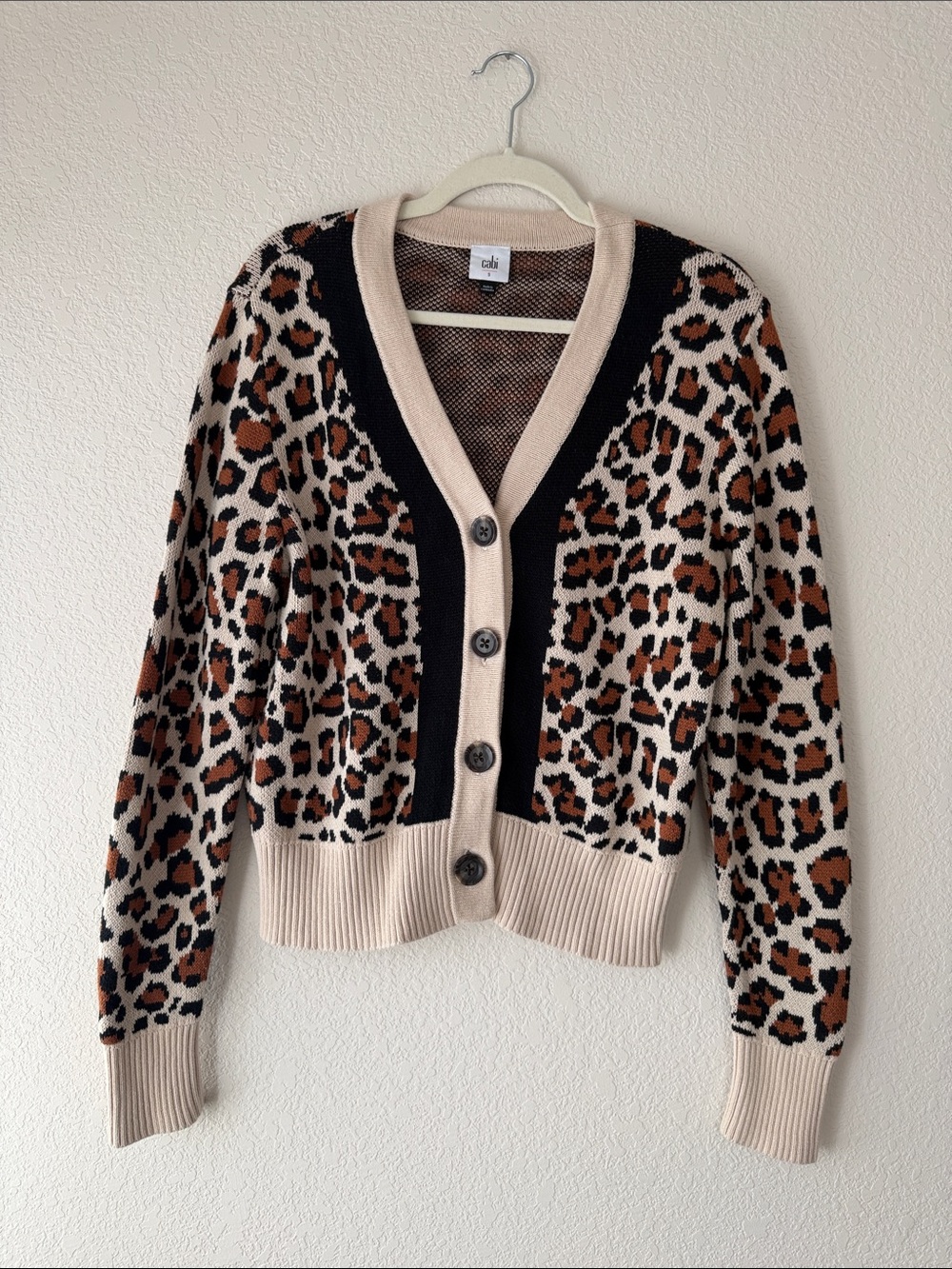 CAbi Leopard Print Button-Front Cardigan - Beige/Black/Brown